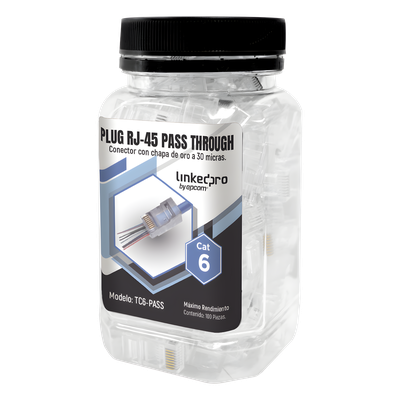 Bote de Plugs Pass Through RJ45 Cat6 / 100 Piezas / Sin Blindaje / Cha