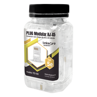Bote de 100 Conectores RJ45 Cat5e / Sin Blindaje / Chapado Oro 30 Micr