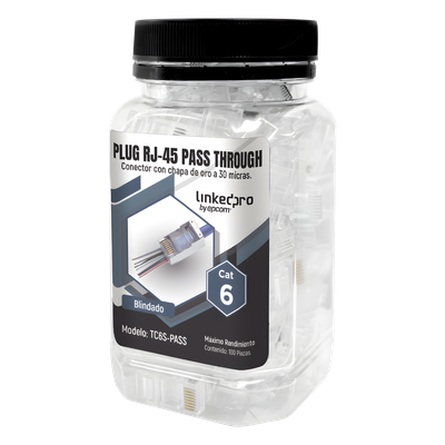 Plugs Pass Through / Cat6 Blindado / Chapado Oro 30μm / 100 Piezas /
